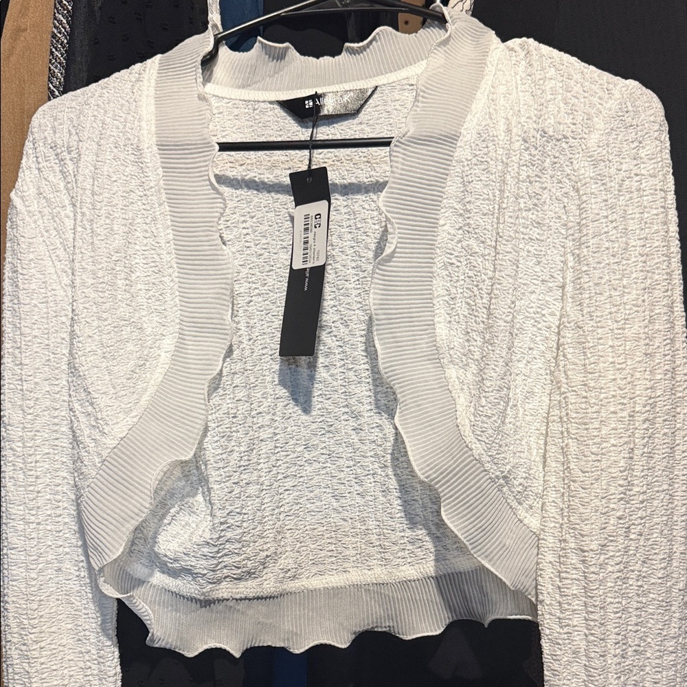 Allegra K White Ruffle Trim Cardigan - Picture 4 of 5